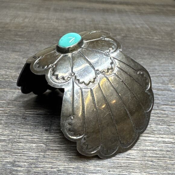 Vtg Old Pawn Toned Navajo Sterling Silver Turquoise Ponytail Hair Barrette Clip main image 10